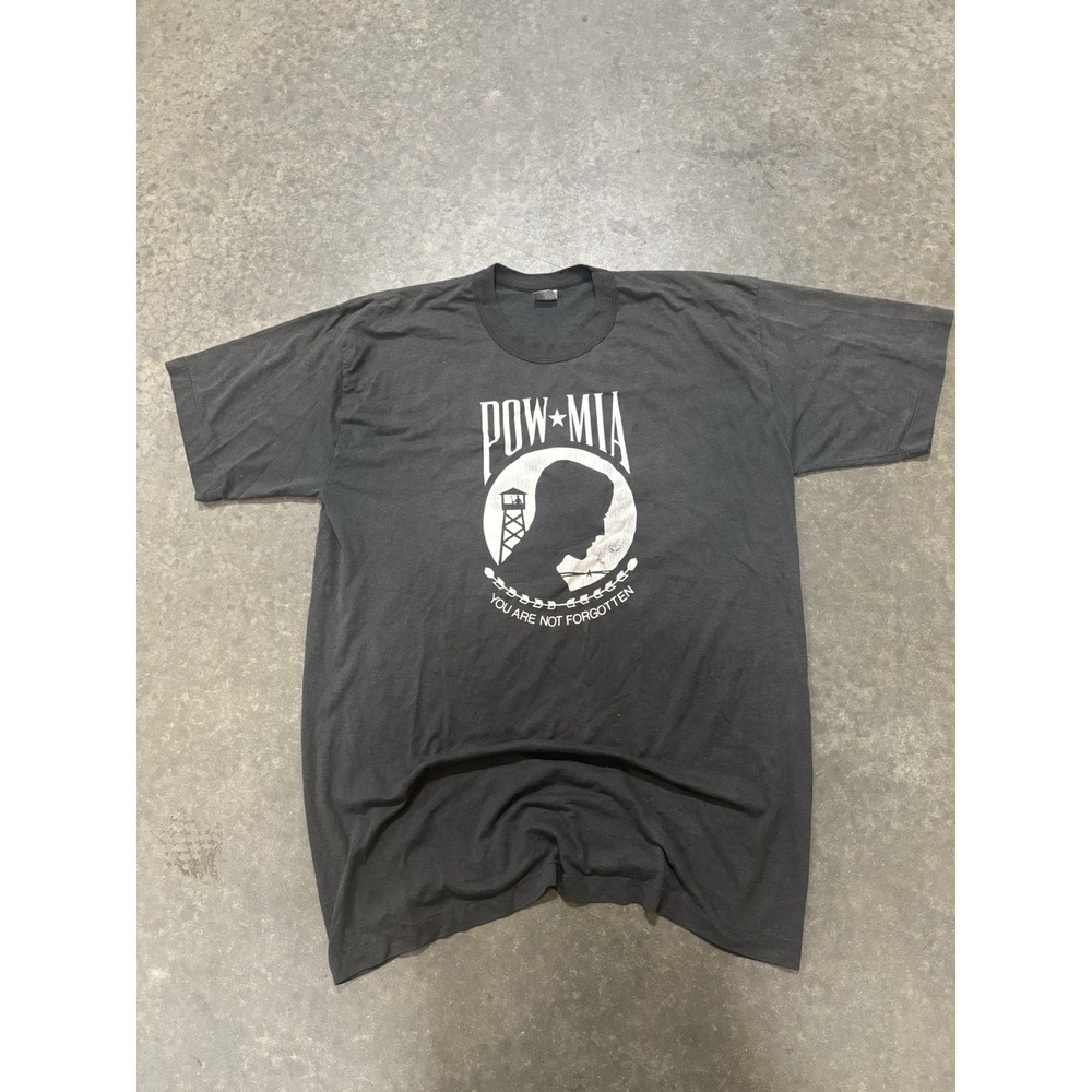 Vintage 80s Pow Mia Single Stitch Harley Davidson Motorcycle T Shirt Size Large